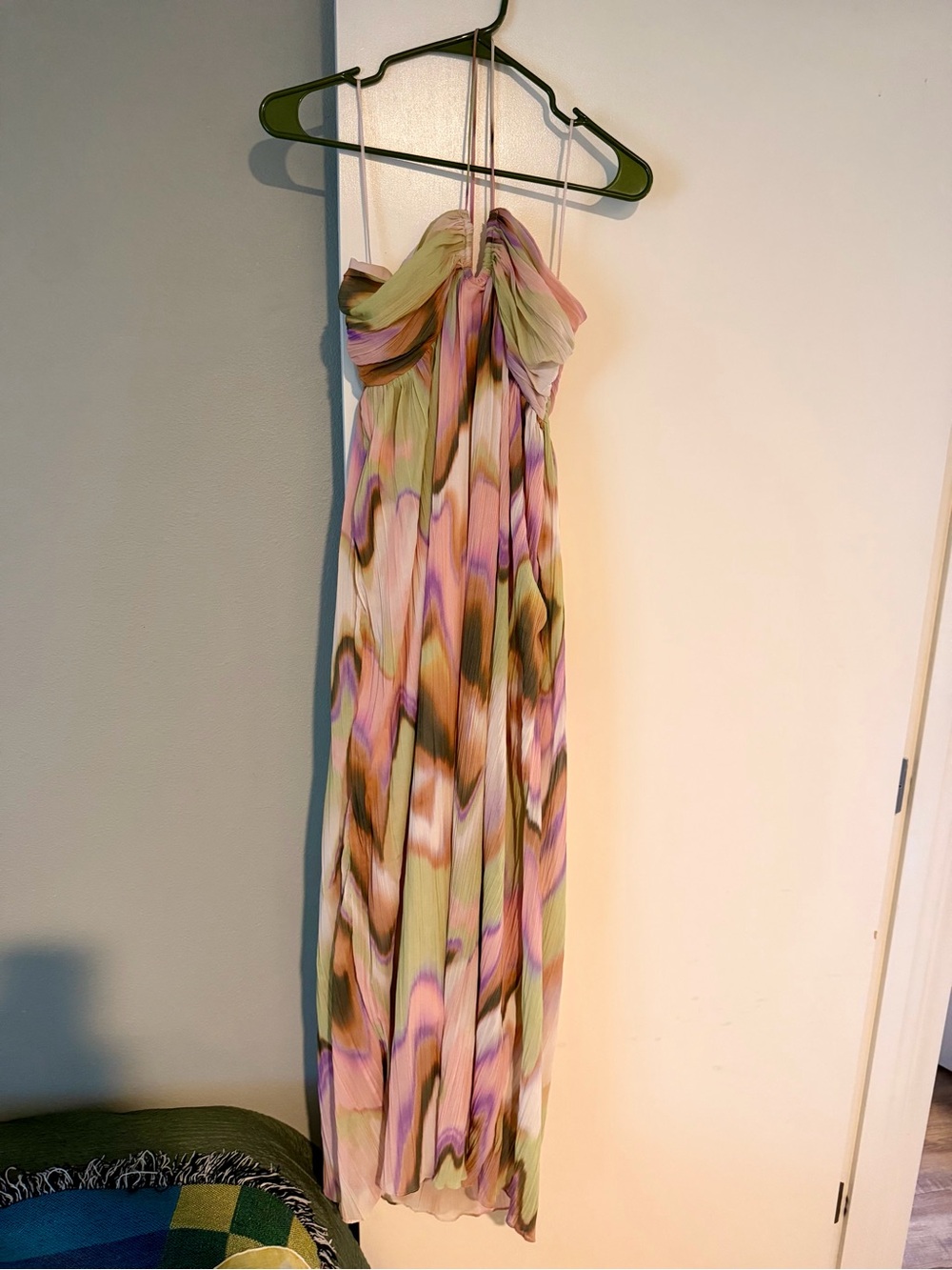 Steve Madden Pastel Multicolor Pleated Halter Maxi Dress